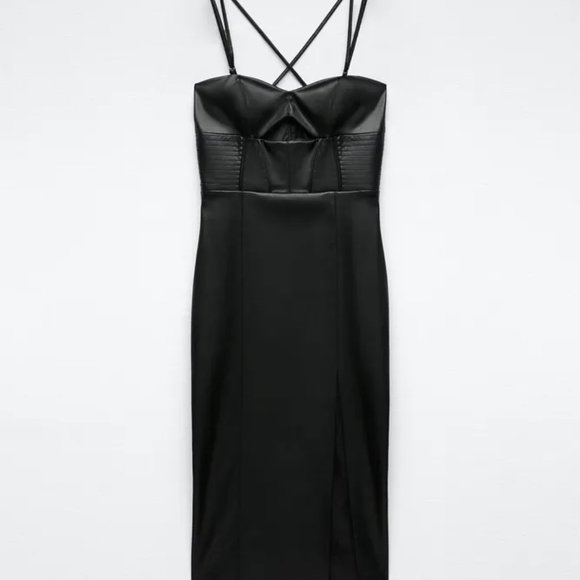 ZARA TOPSTITCHED FAUX LEATHER DRESS - Picture 6 of 8